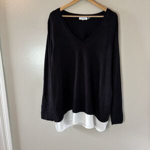 Calvin Klein Womens Black Sweater Long Sleeve Ribbed Top Mature Office Sz 3X